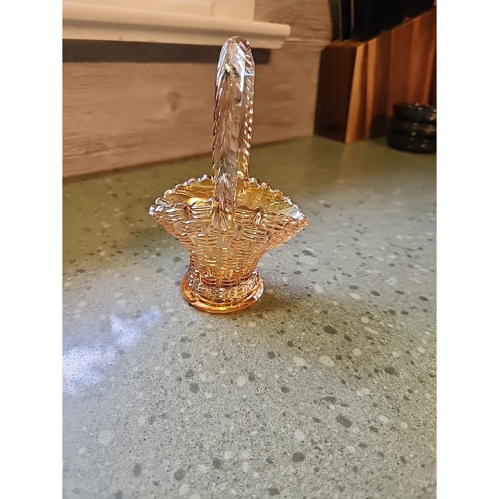 Antique Dugan Marigold Carnival Glass Basket, Early 1900s